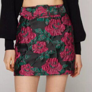 Sister Jane Baroque Floral Jacquard Mini Skirt with Belt in Fuschia